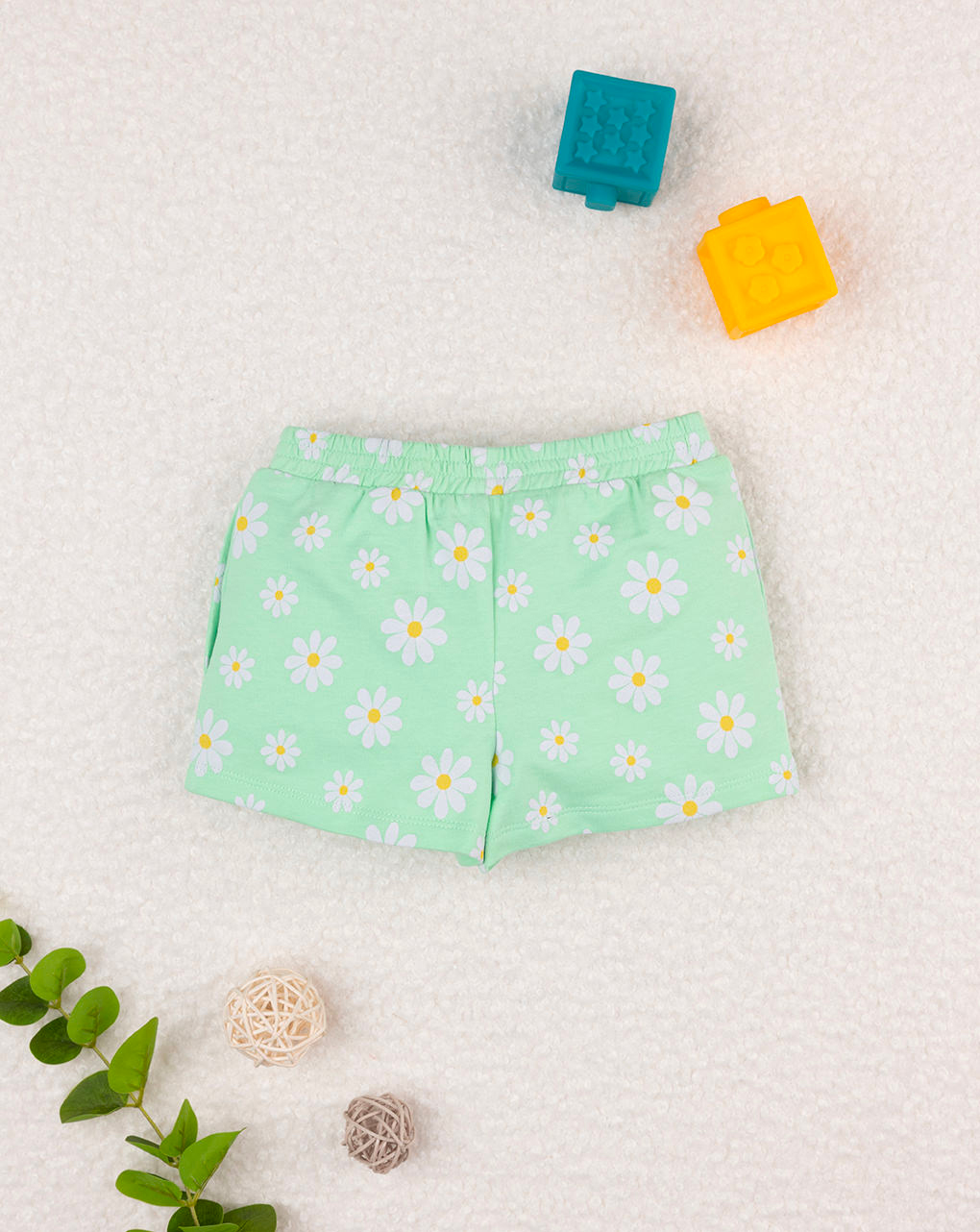 Shorts bimba verde margherite
