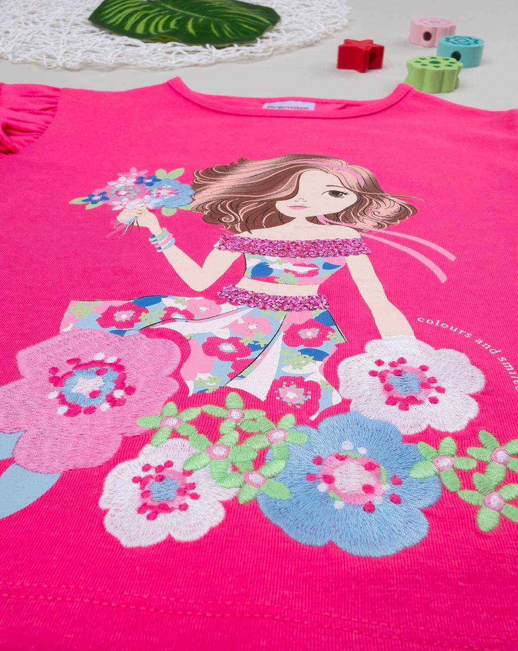 T-shirt bimba fuxia stampata