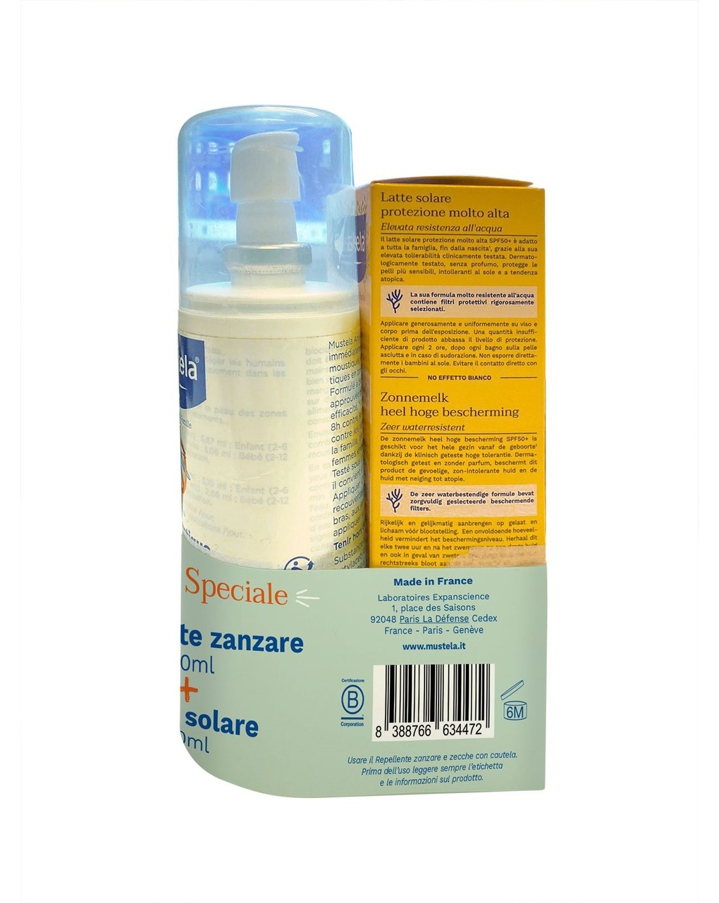 Latte solare 40 ml spf50+ con repellente antizanzare 100 ml | mustela