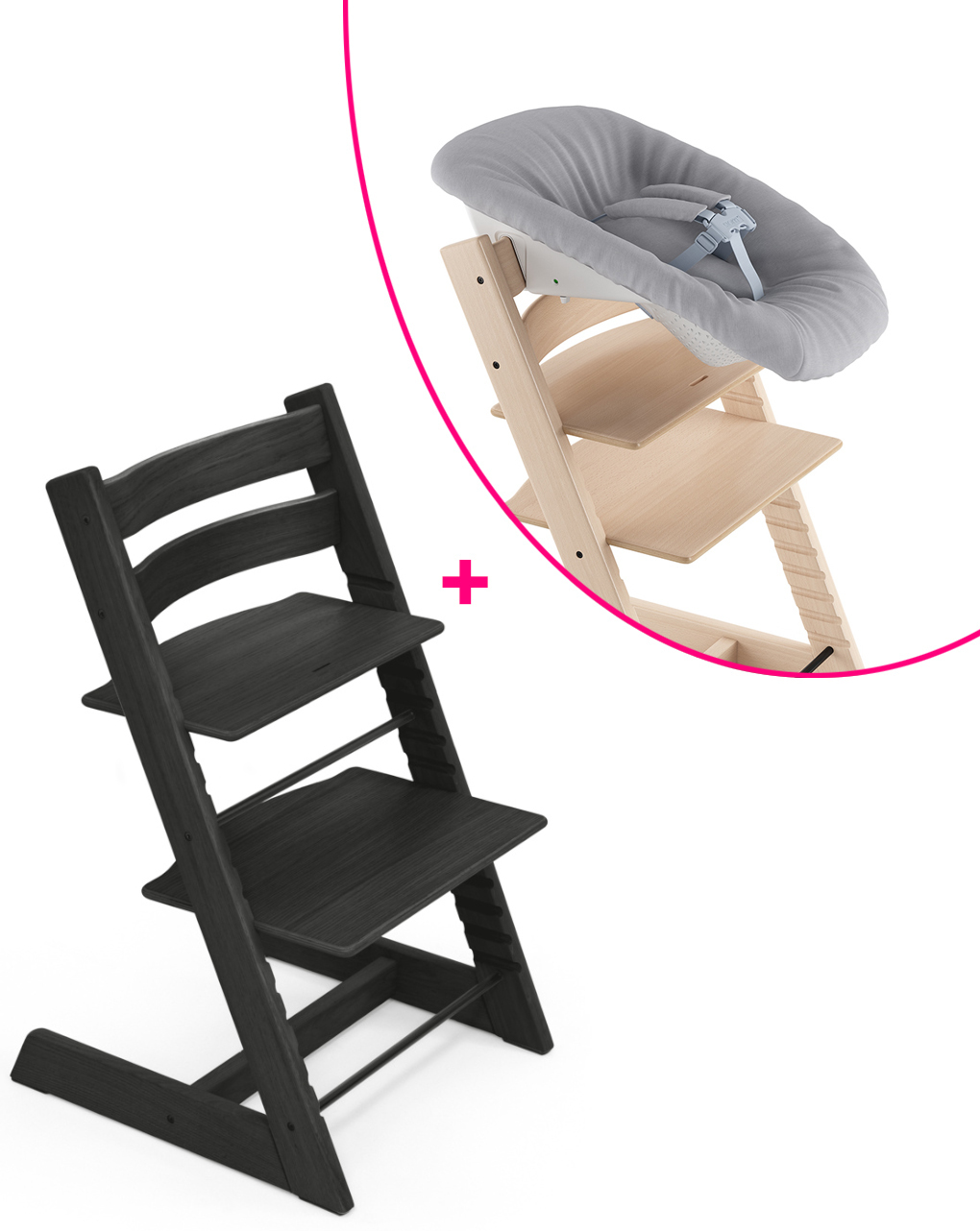 Tripp trapp rovere nero + newborn set a un prezzo speciale - personalizzabile - stokke®