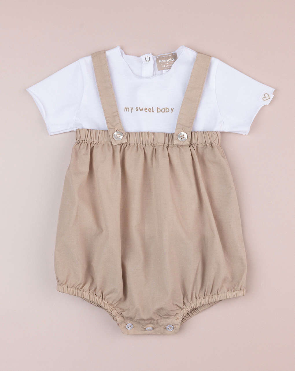 Completo premium bimba t-shirt e salopette beige