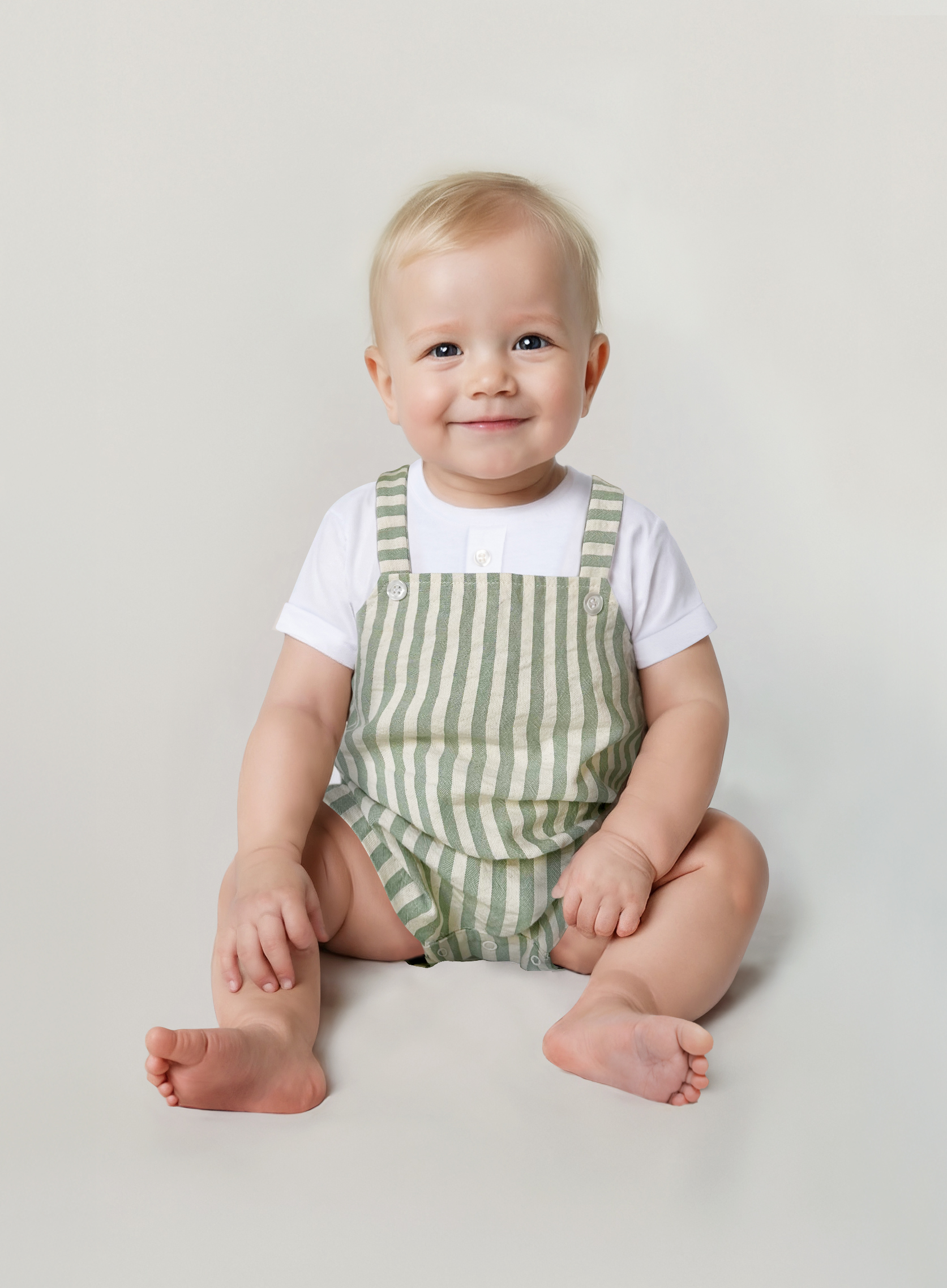 Pagliaccetto premium rigato verde/panna bimbo