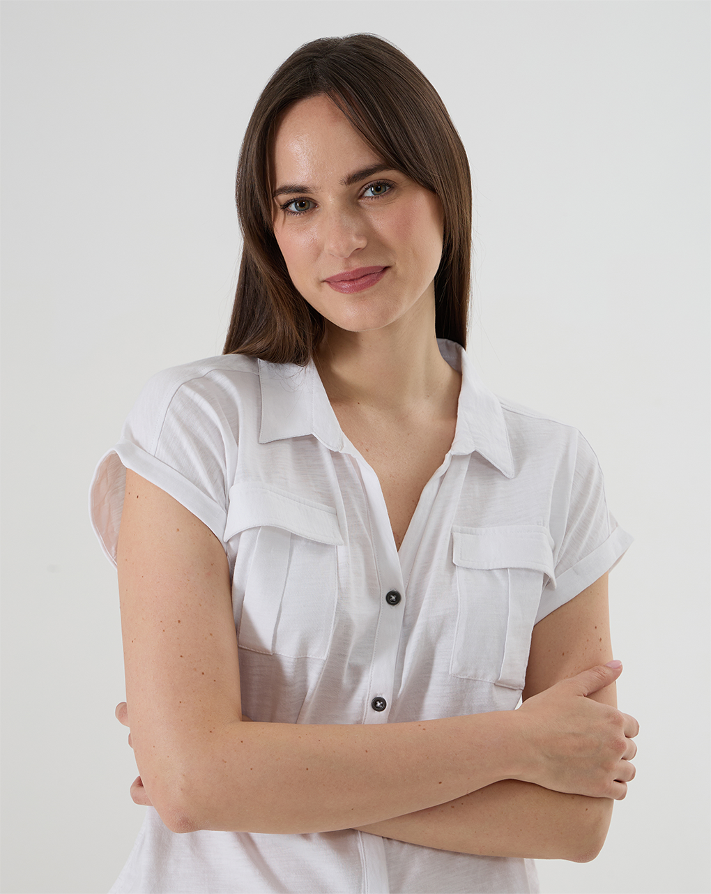 Camicia maniche corte bianca con tasche
