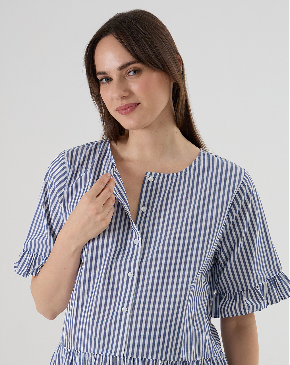 Camicia premaman con fantasia righe blu/bianco