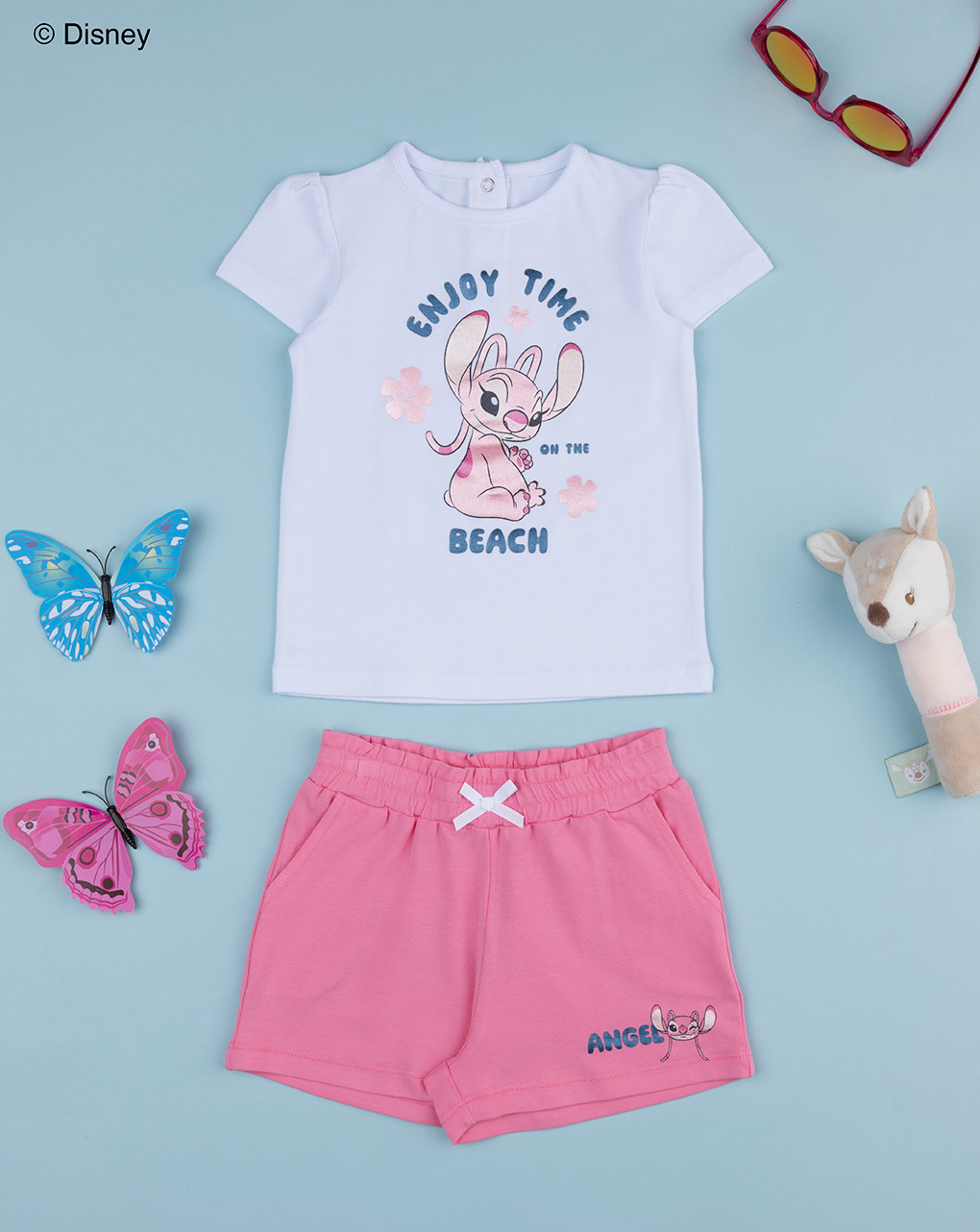 Completo bimba bianco/rosa stitch