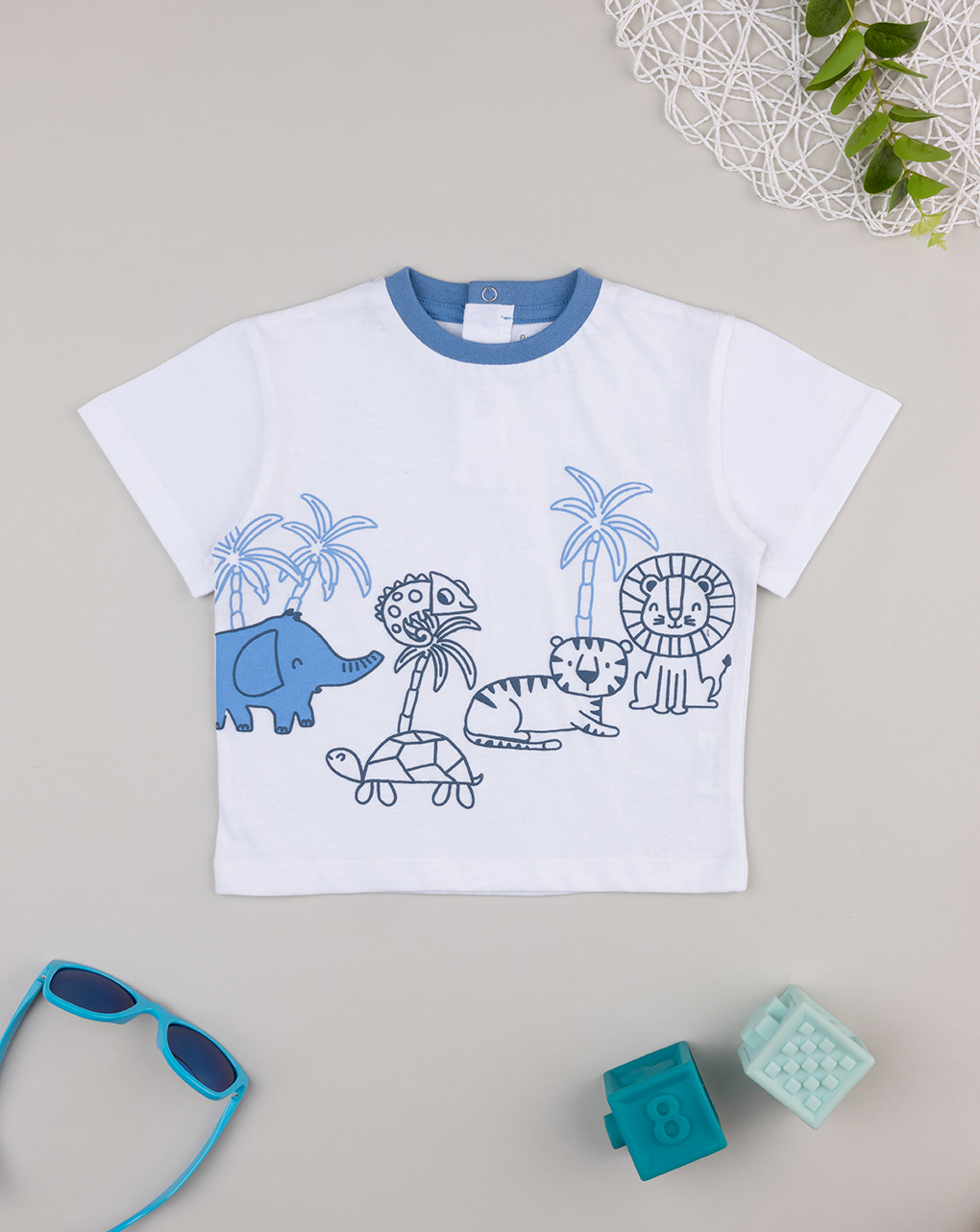 T-shirt bimbo bianco/blu savana