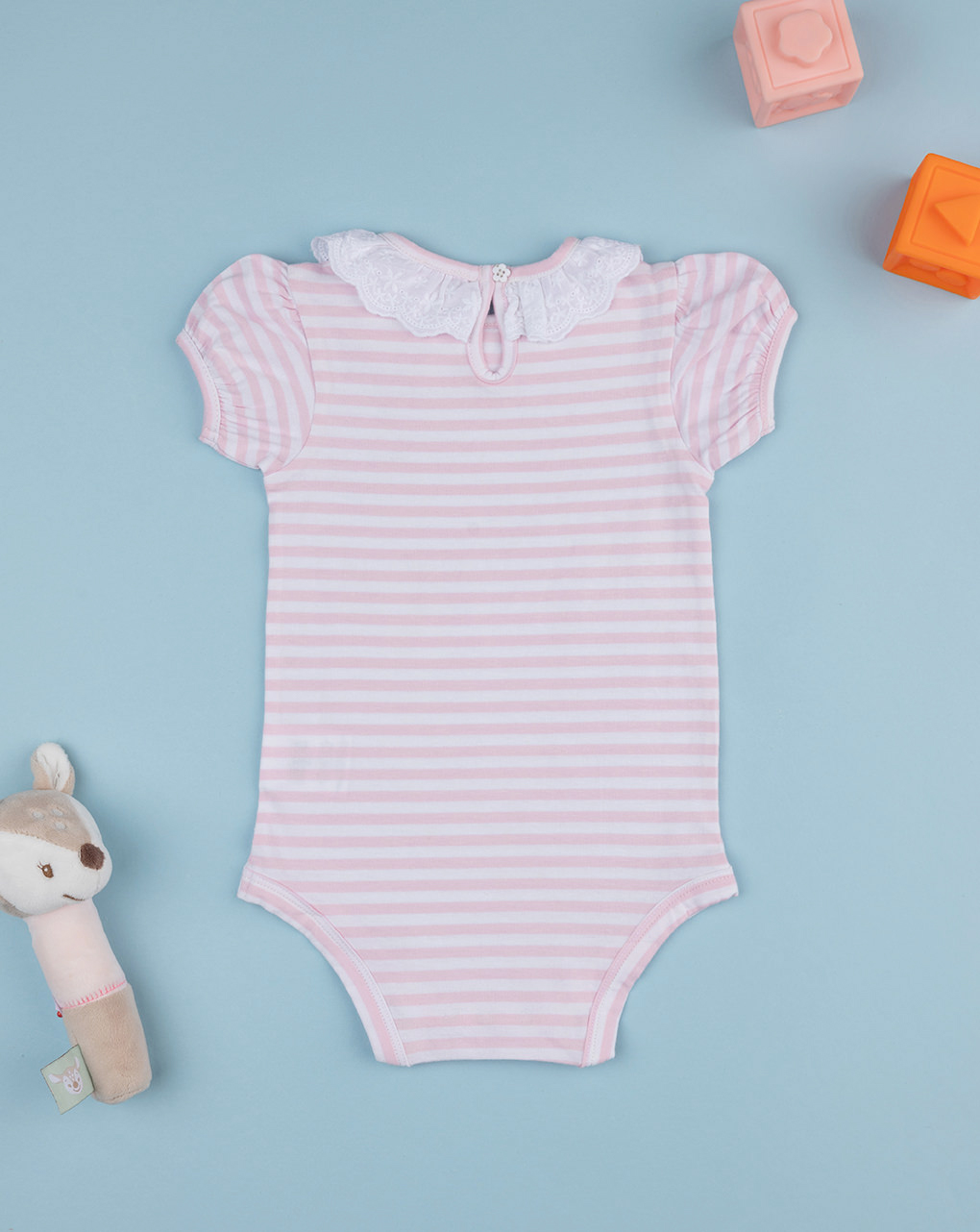 Body bimba rigato rosa con colletto