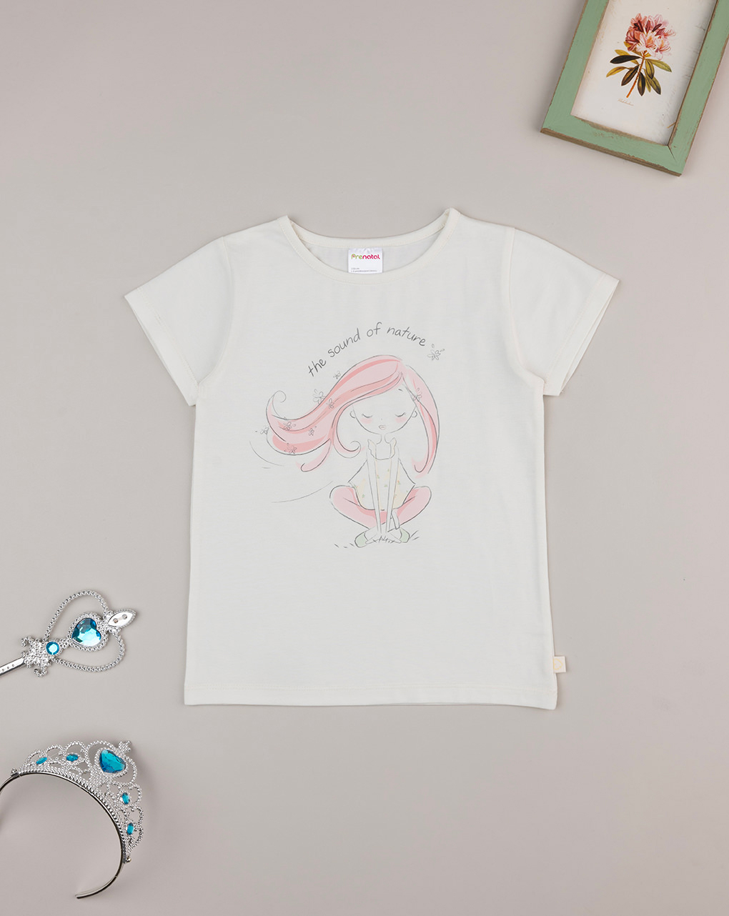 T-shirt mezza manica bambina panna stampata