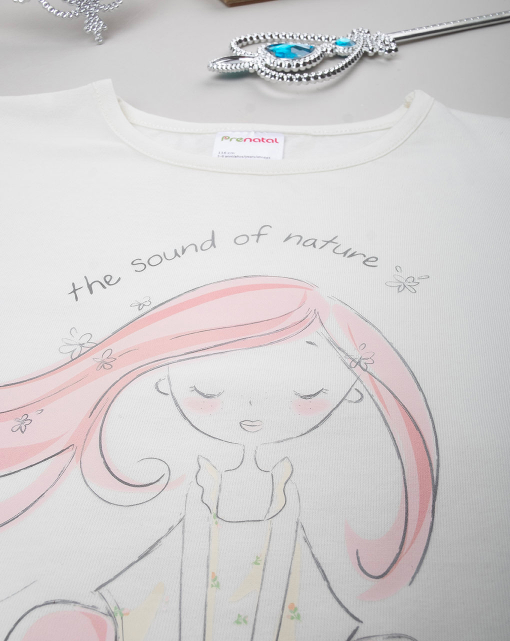 T-shirt mezza manica bambina panna stampata