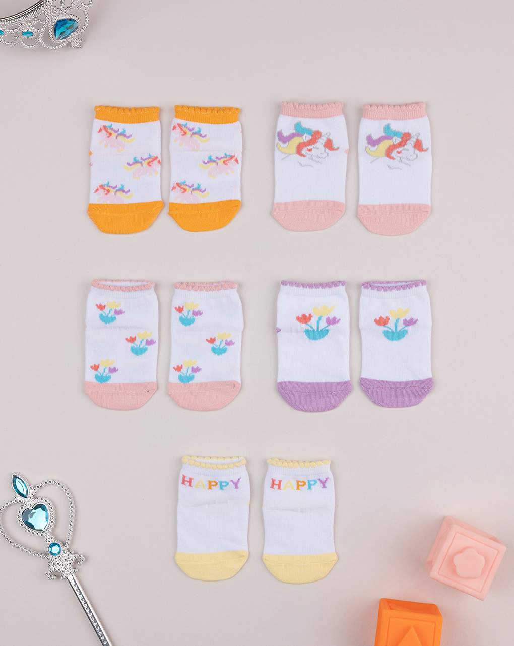 Pack 5 calze corte bimba unicorni