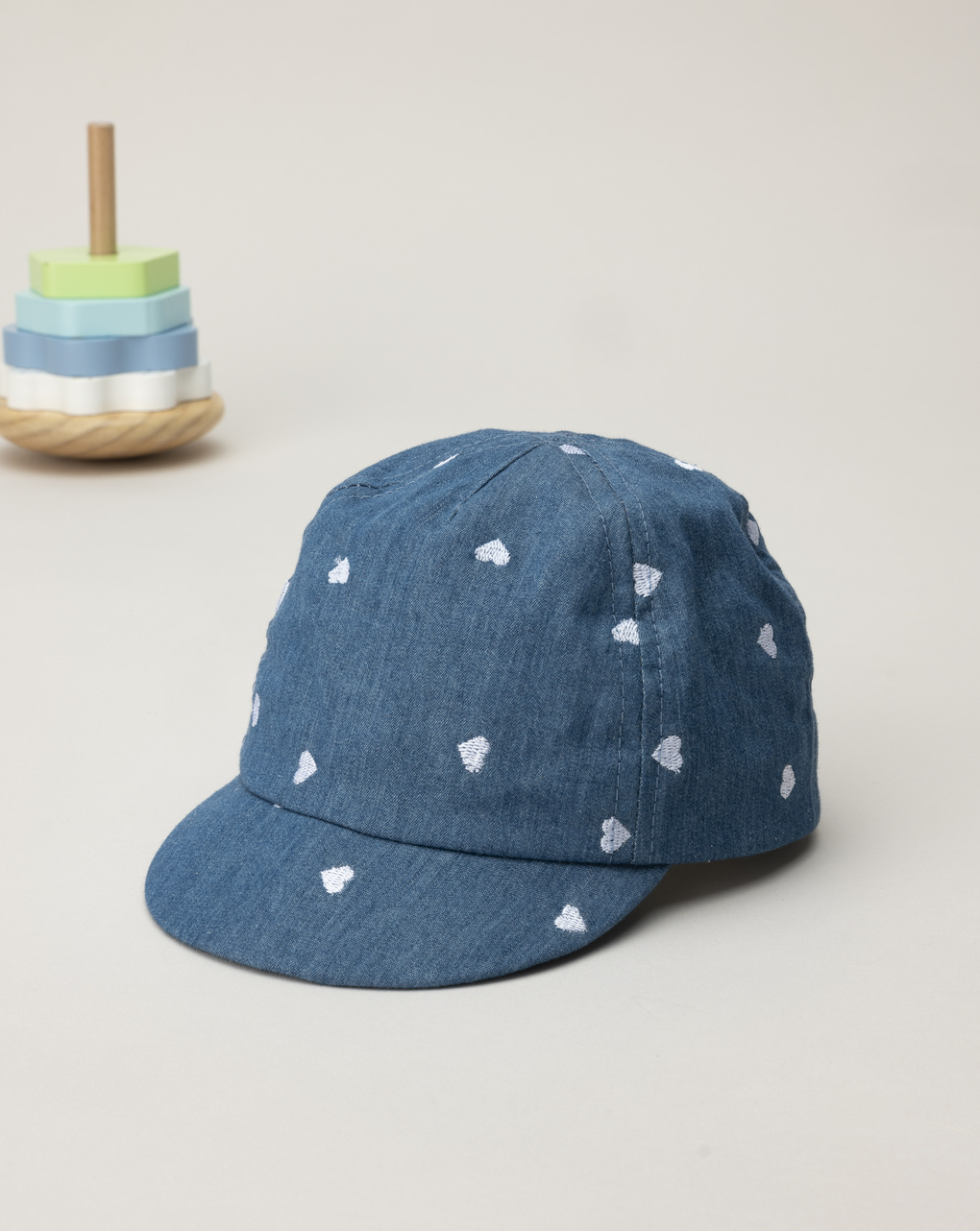 Cappello bimba denim con cuori