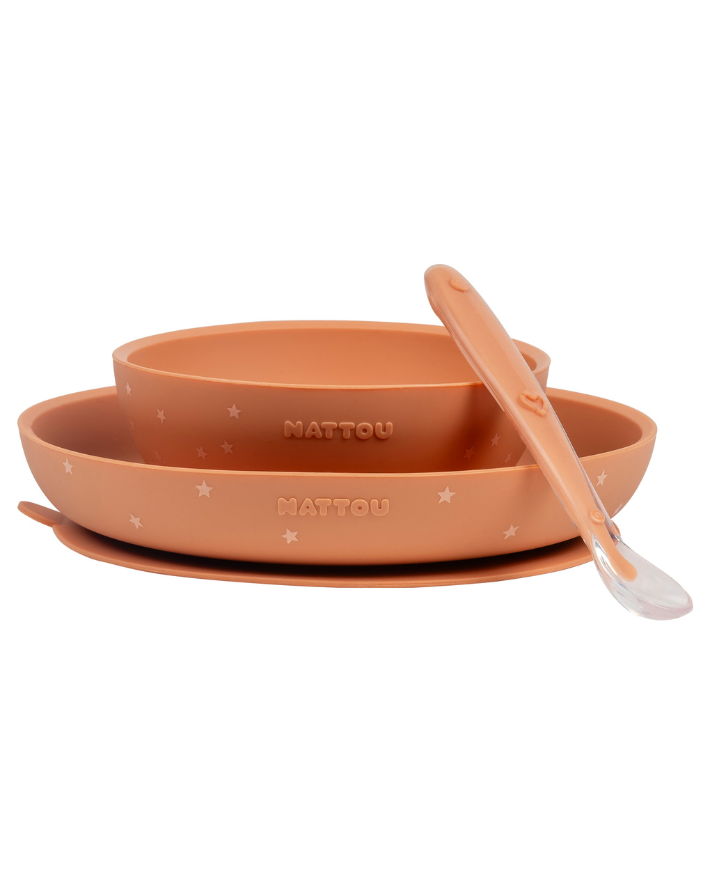 Set 3 pezzi pappa in silicone terracotta e stelline - nattou