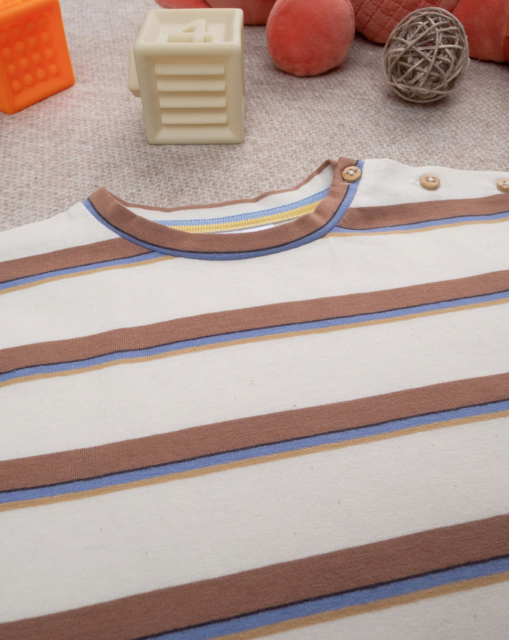 T-shirt bimbo mezza manica righe marroni