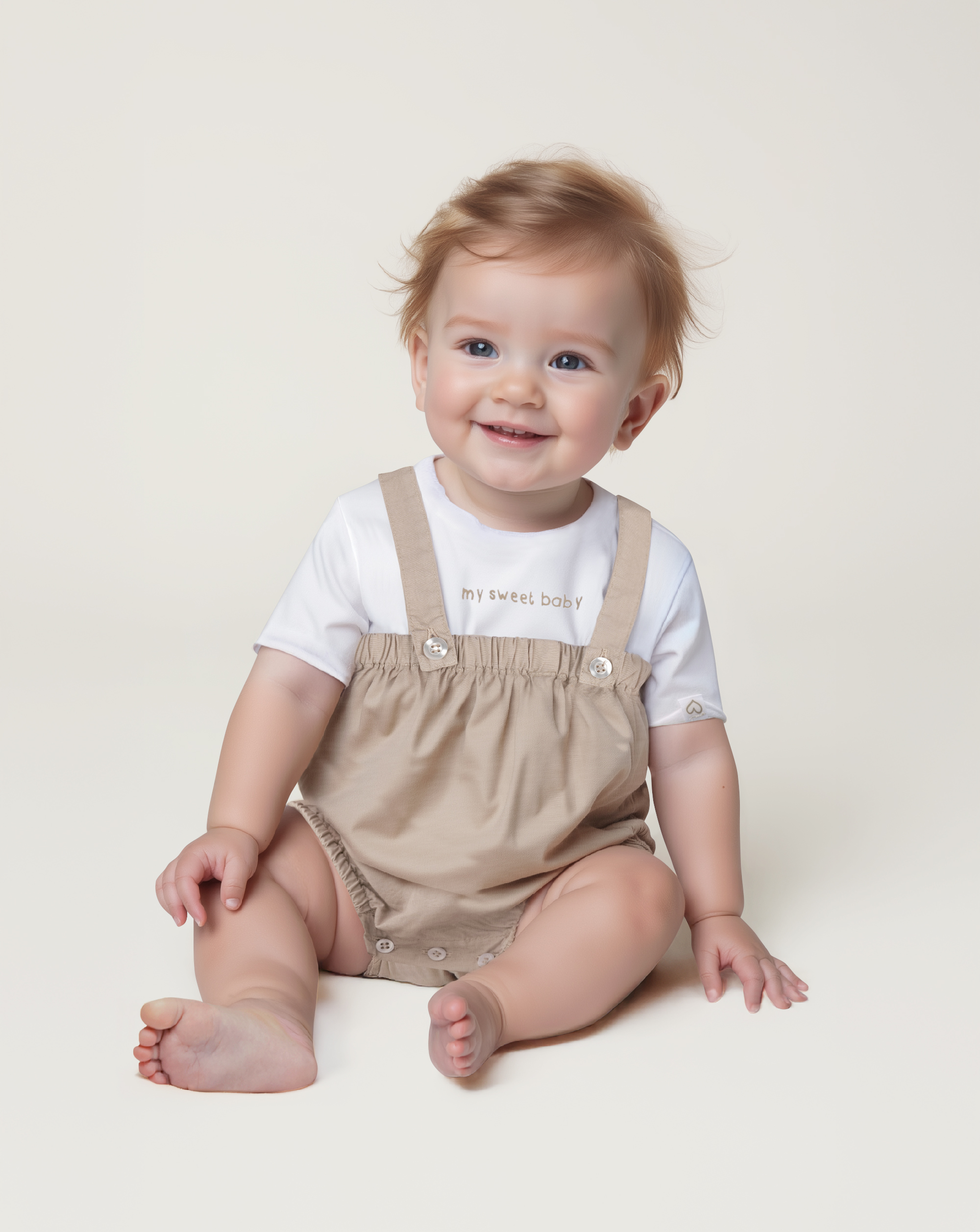 Completo premium bimba t-shirt e salopette beige