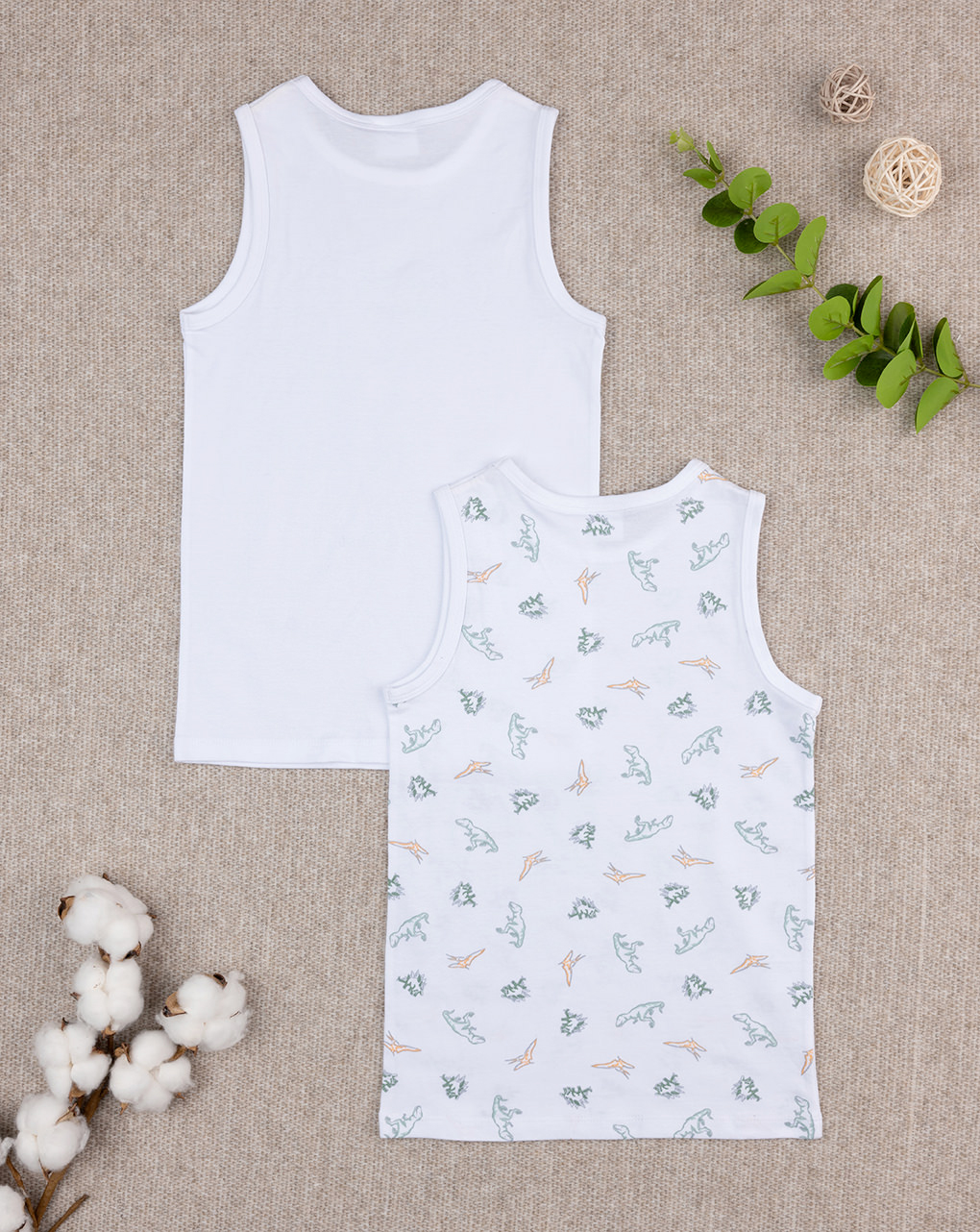 Pack 2 canotte spalla larga bimbo dinosauri