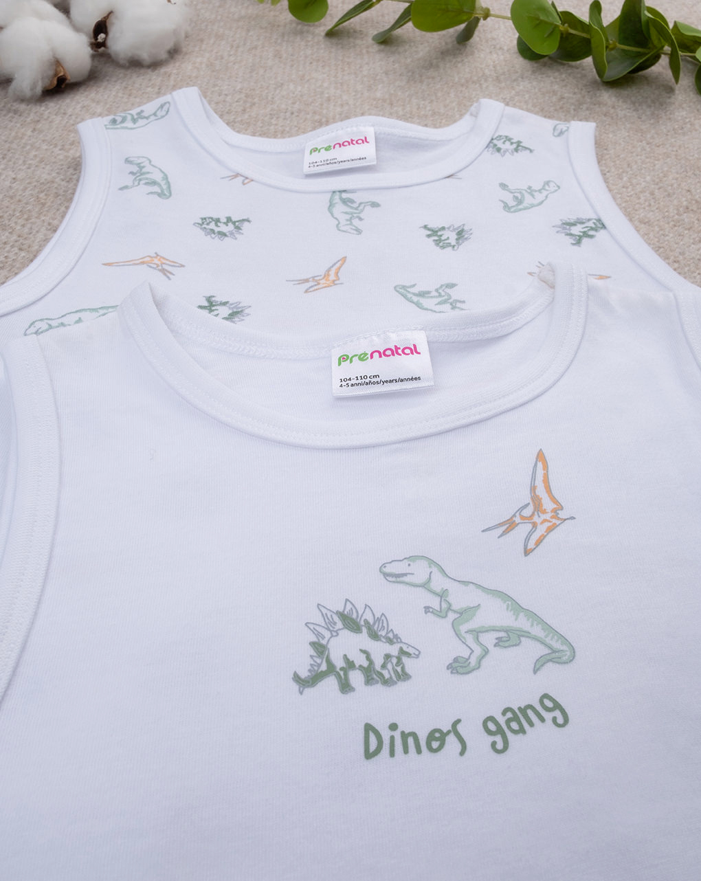 Pack 2 canotte spalla larga bimbo dinosauri