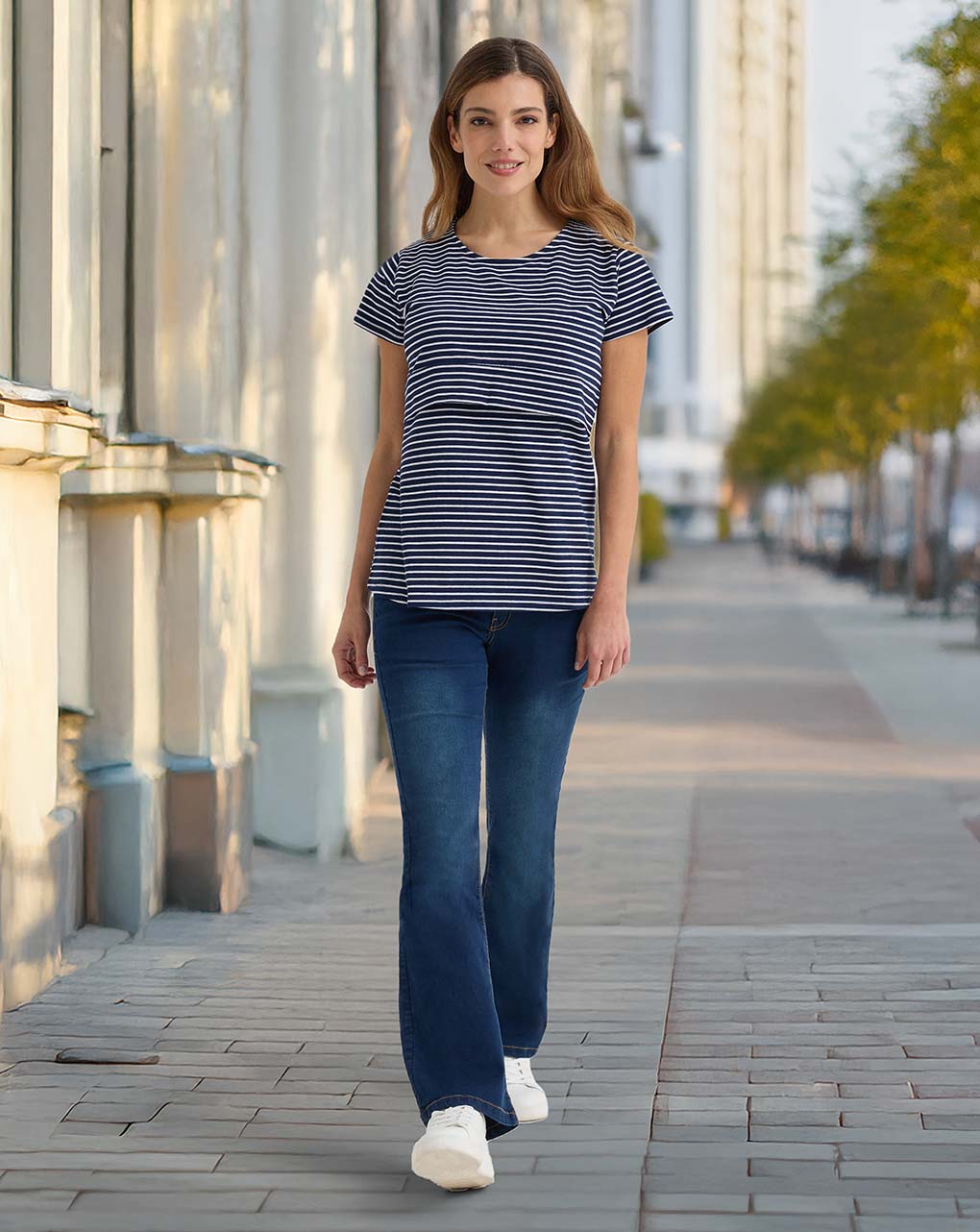 T-shirt allattamento fantasia righe blu