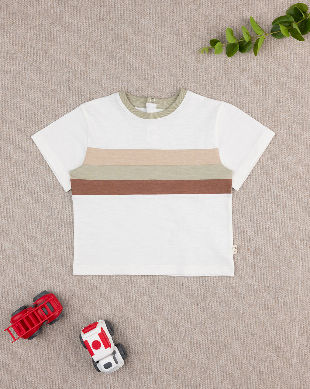 T-shirt bimbo rigata beige/verde/marrone