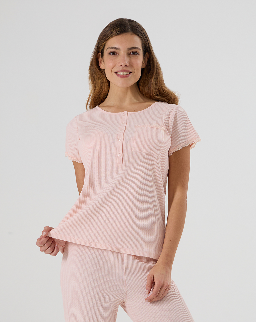 Pigiama premaman allattamento rosa con pizzo