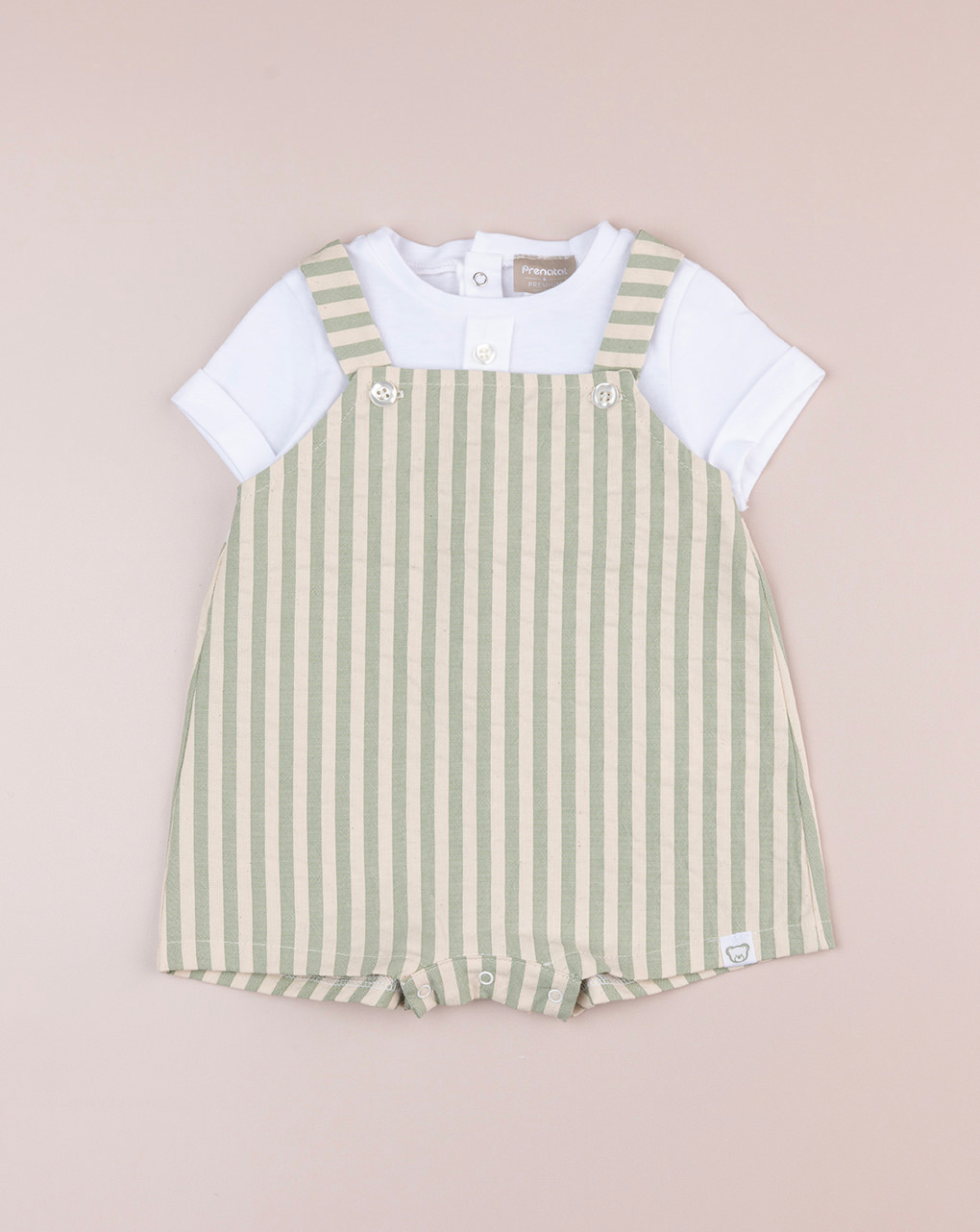 Pagliaccetto premium rigato verde/panna bimbo