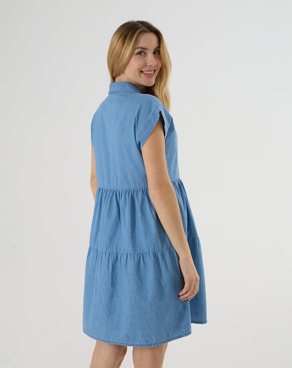 Abito corto premaman allattamento in chambray
