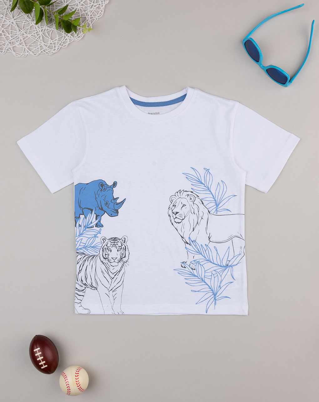 T-shirt bambino bianca/blu savana