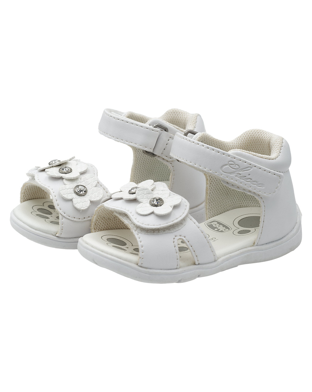 Sandalo goffry chicco bimba bianco con fiori