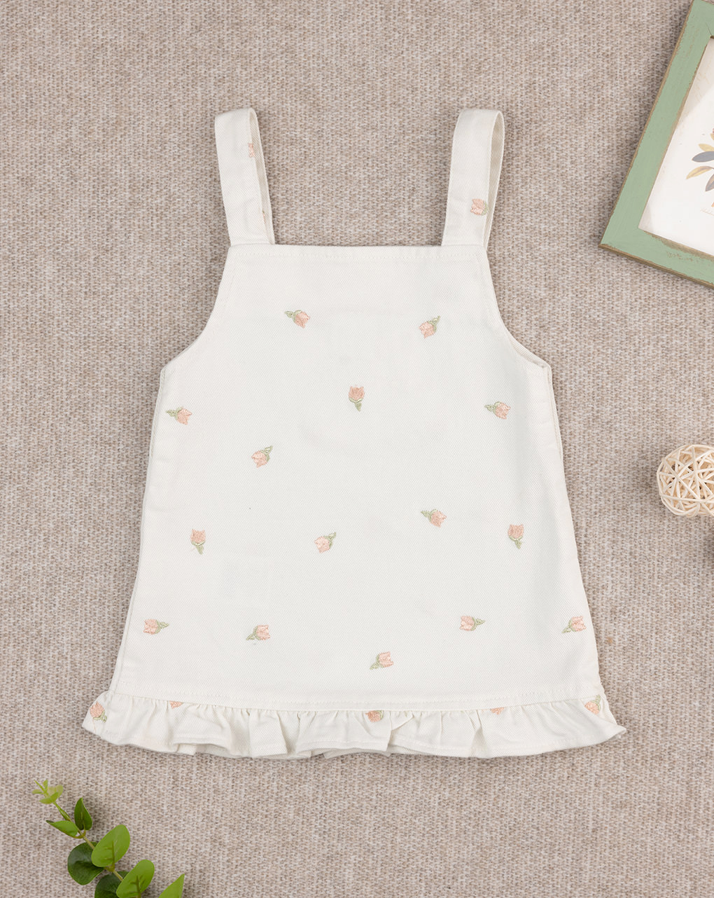 Salopette bimba panna con tulipani