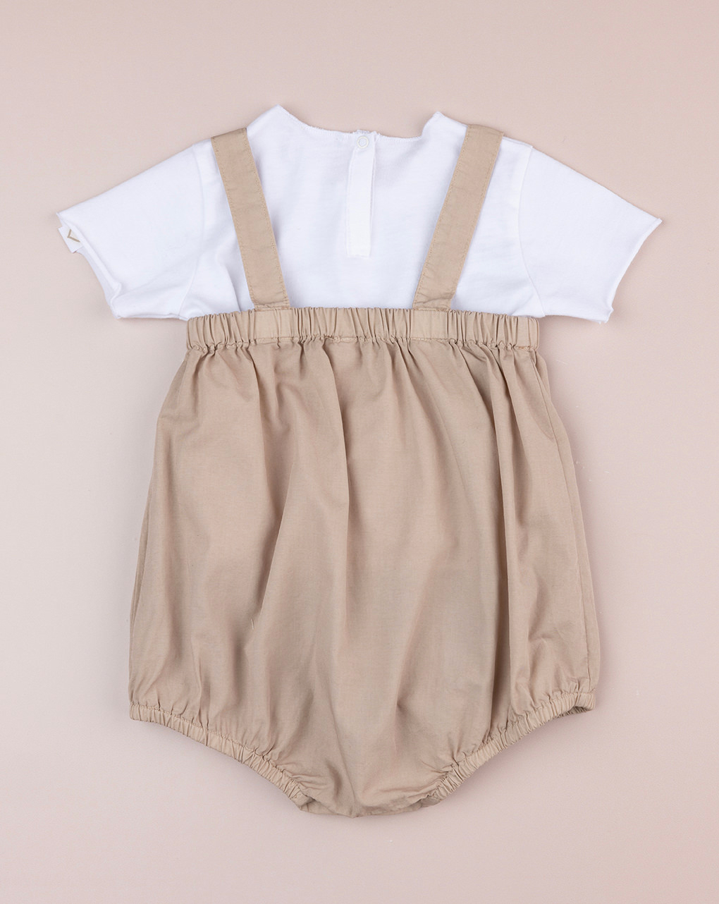 Completo premium bimba t-shirt e salopette beige