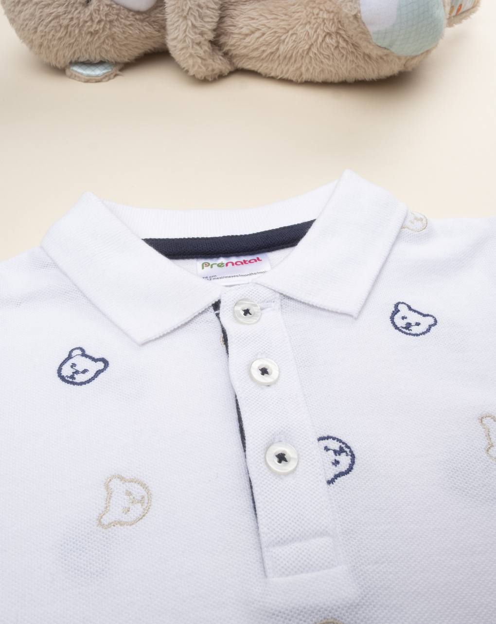 Polo bianca bimbo maniche corte orsi allover