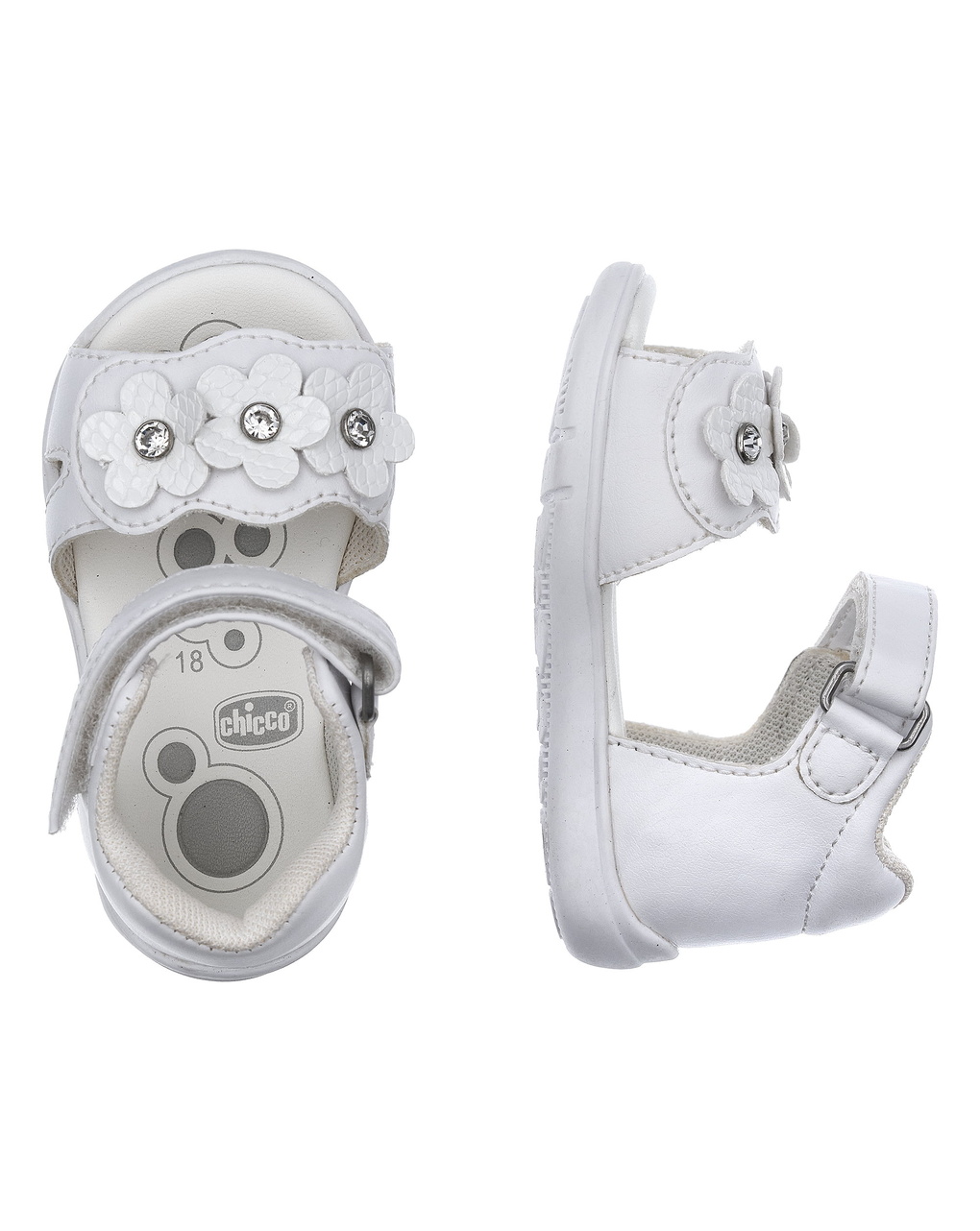 Sandalo goffry chicco bimba bianco con fiori