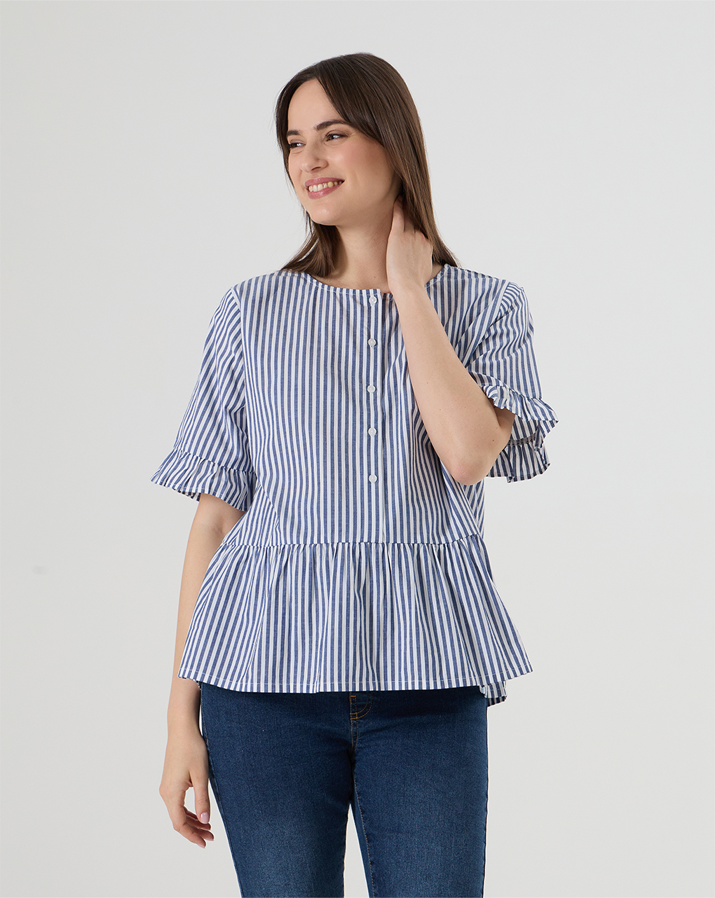 Camicia premaman con fantasia righe blu/bianco