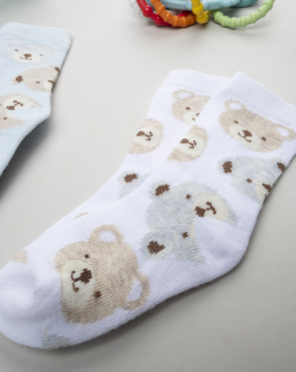 Pack 2 gambaletti bimbo bianco/grigio orsetti