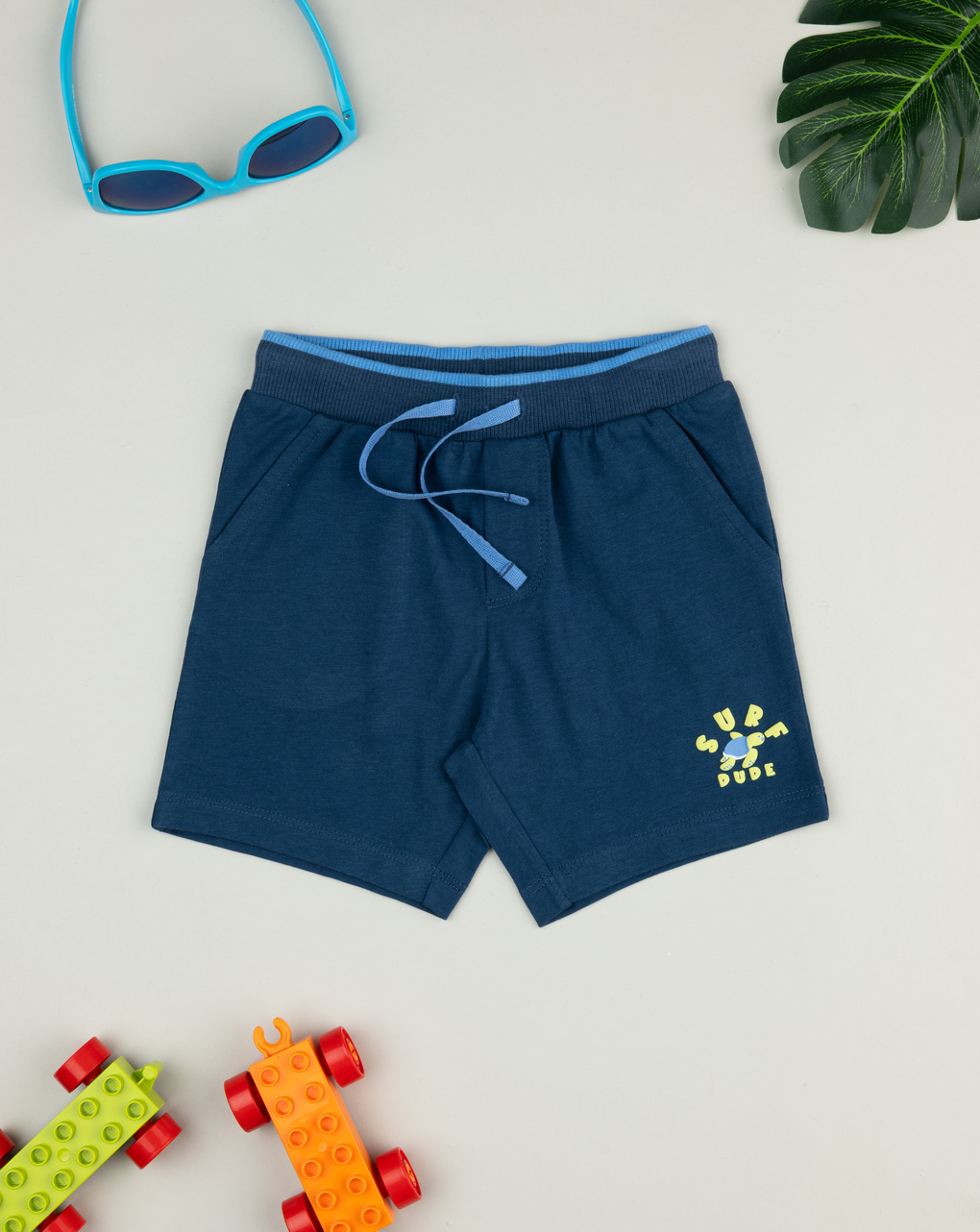 Pantaloni corti bimbo blu con stampa