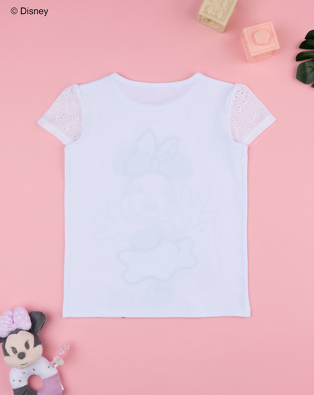 T-shirt bimba bianca minnie e sangallo