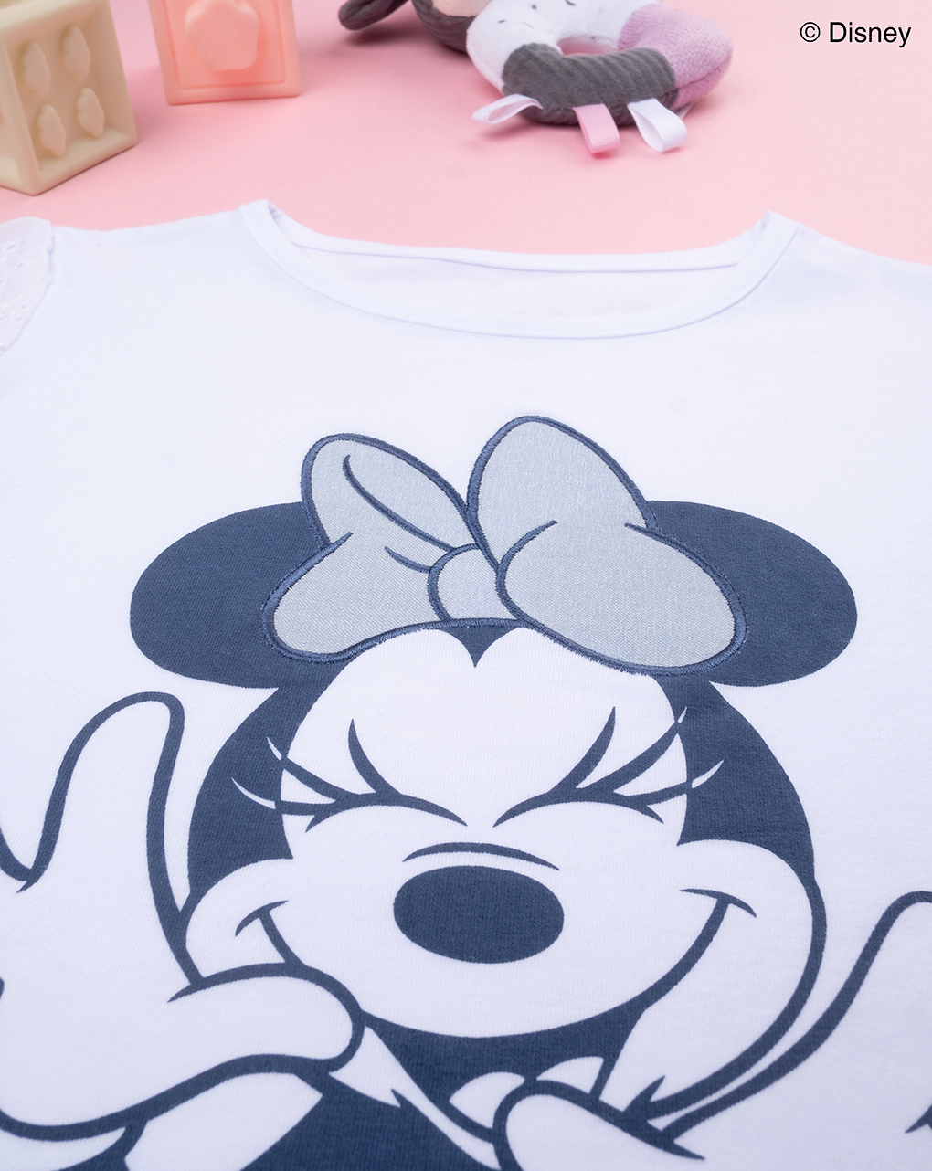 T-shirt bimba bianca minnie e sangallo