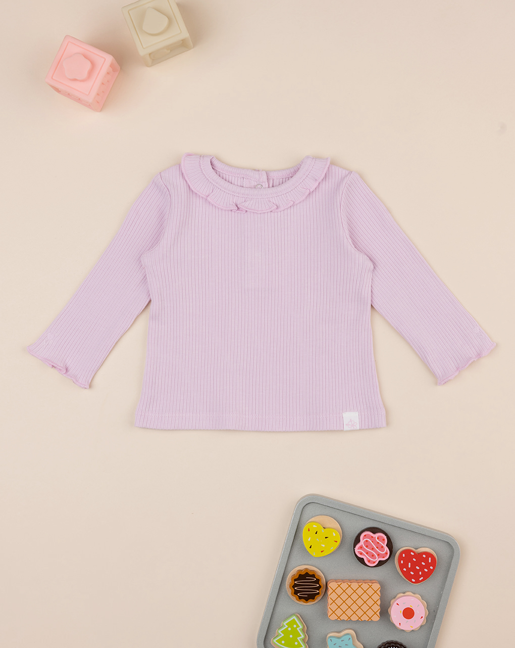 Maglia coste bimba rosa con colletto