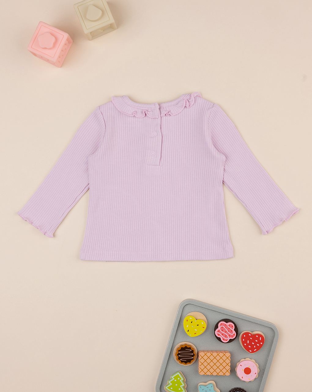 Maglia coste bimba rosa con colletto