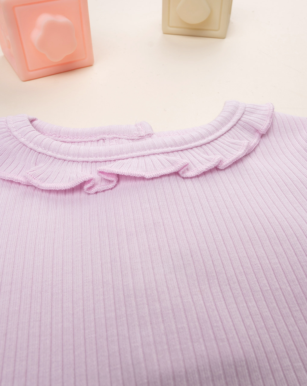 Maglia coste bimba rosa con colletto