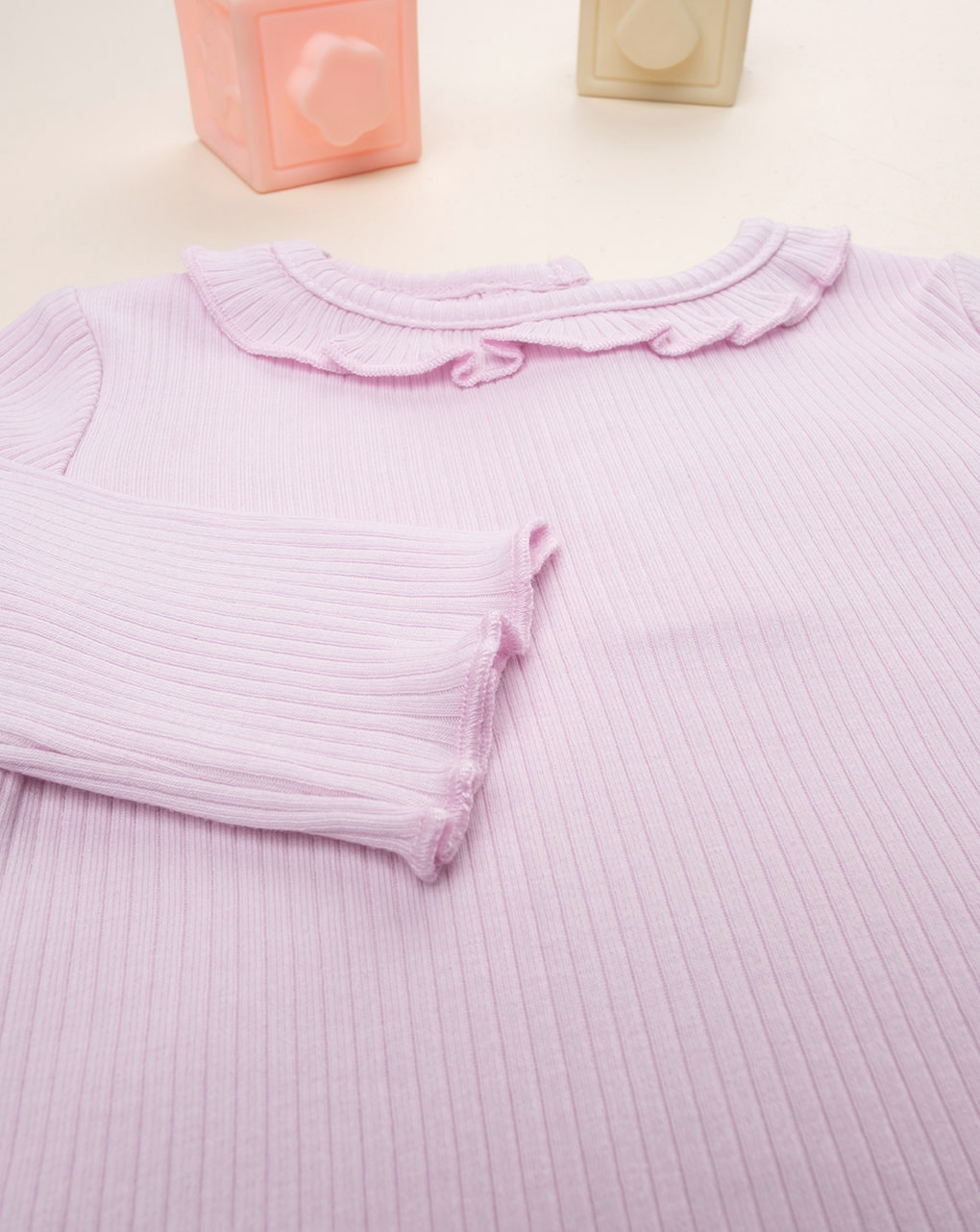 Maglia coste bimba rosa con colletto