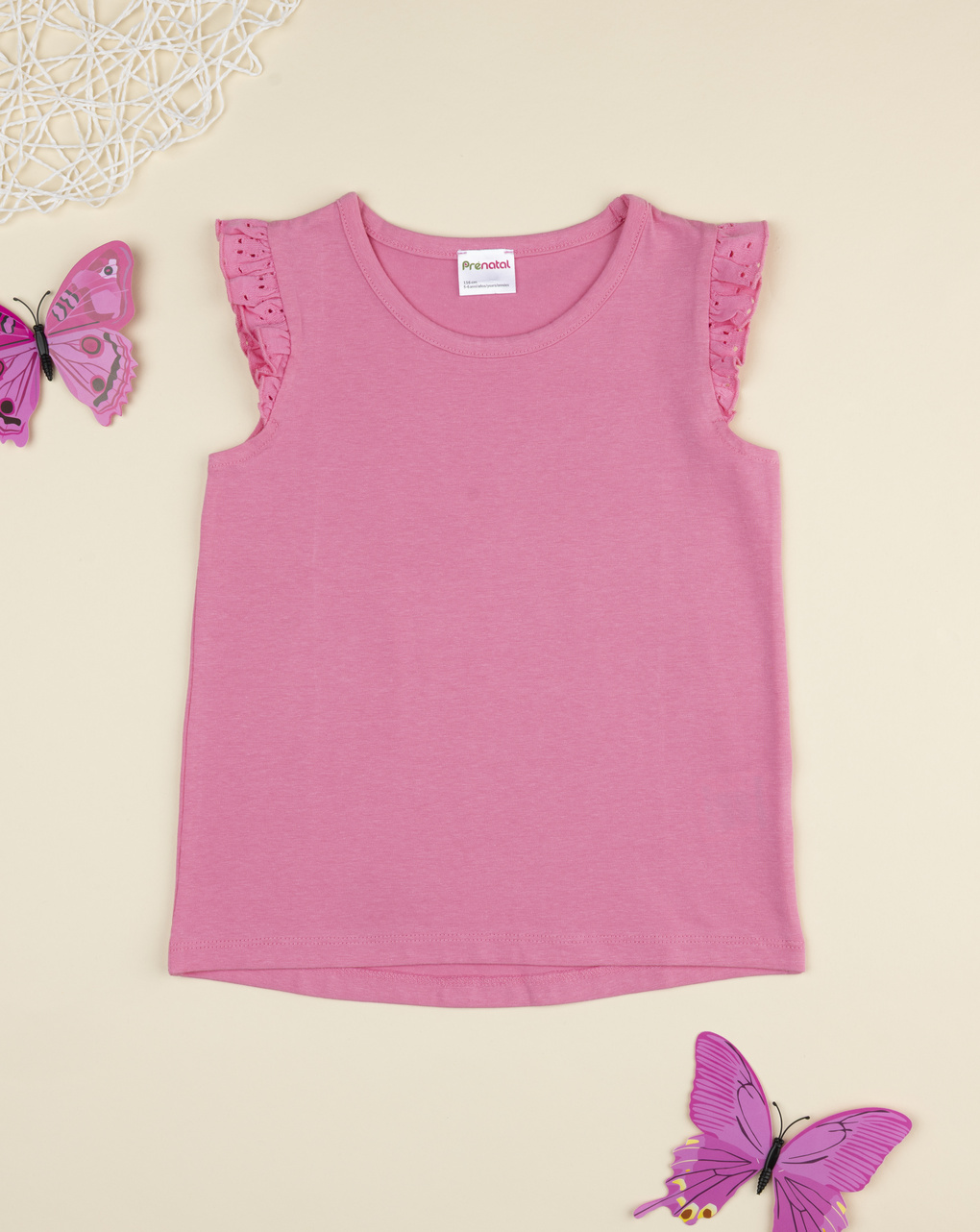 Canotta bambina rosa sangallo