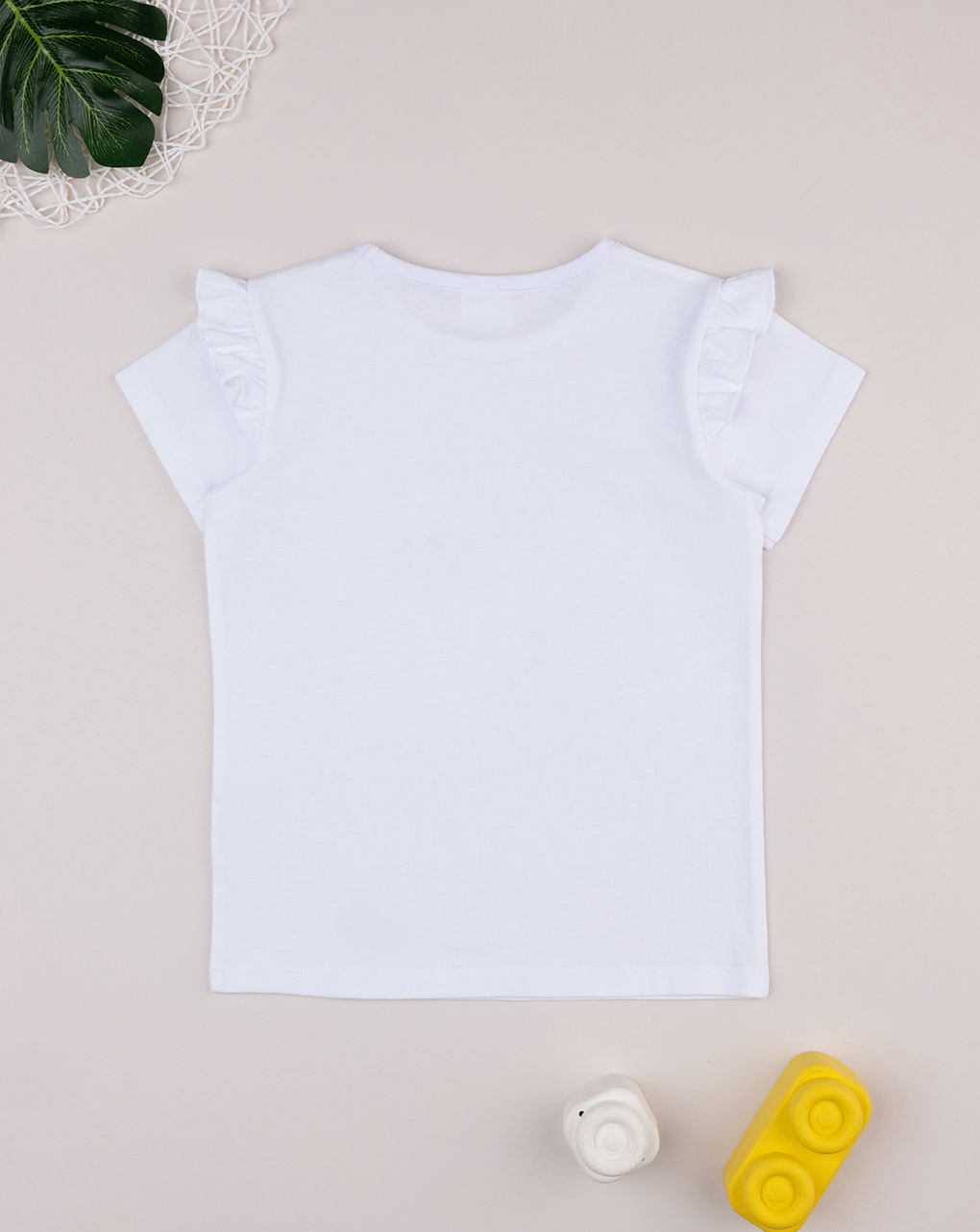 T-shirt bimba bianca frill e fiore