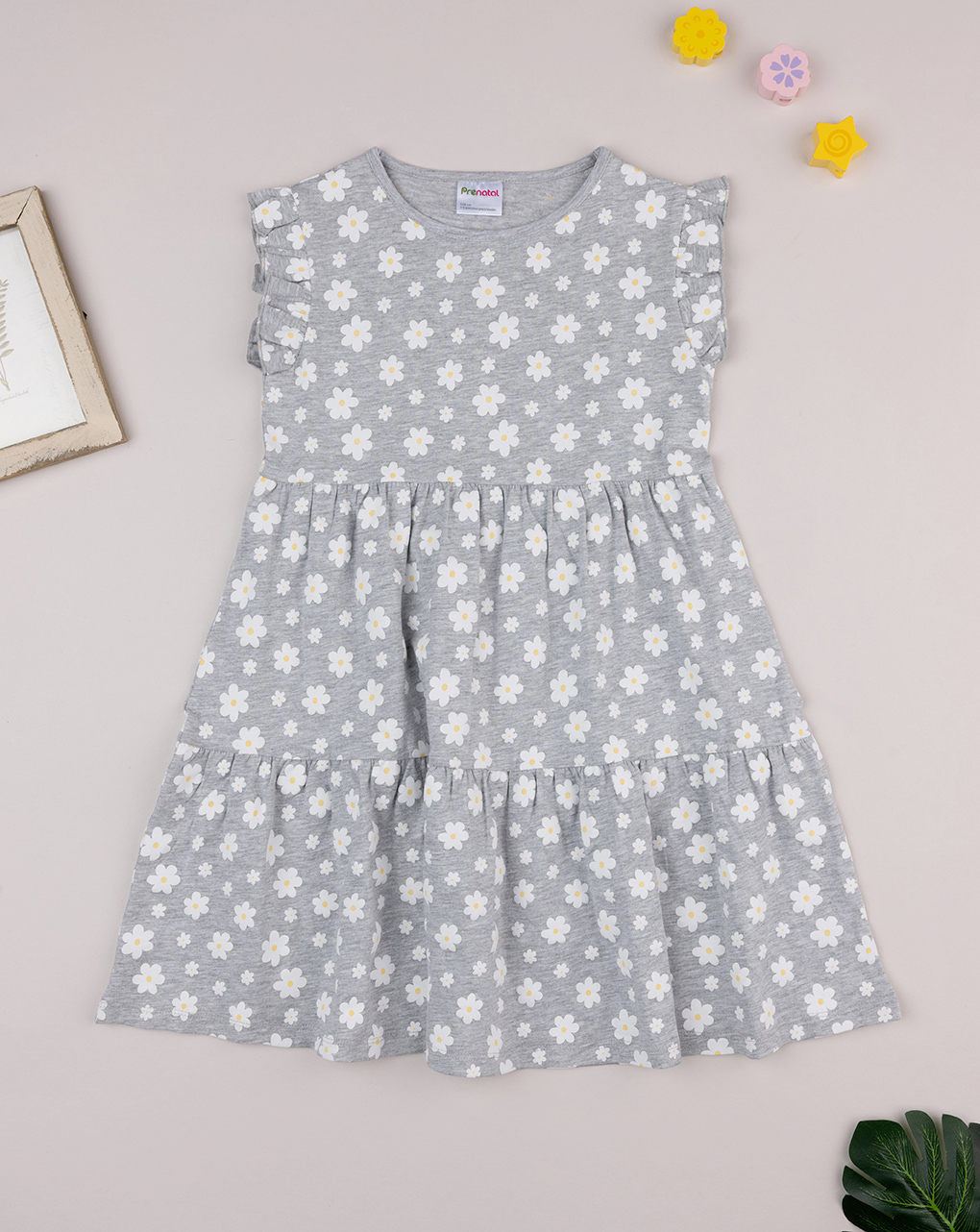 Abito bambina grigio margherite