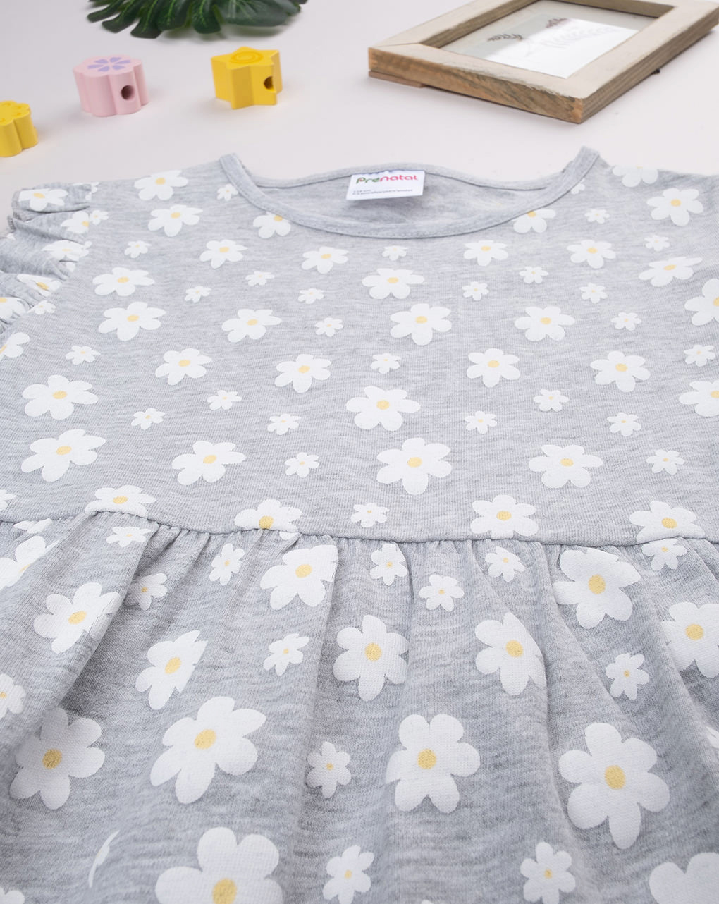 Abito bambina grigio margherite