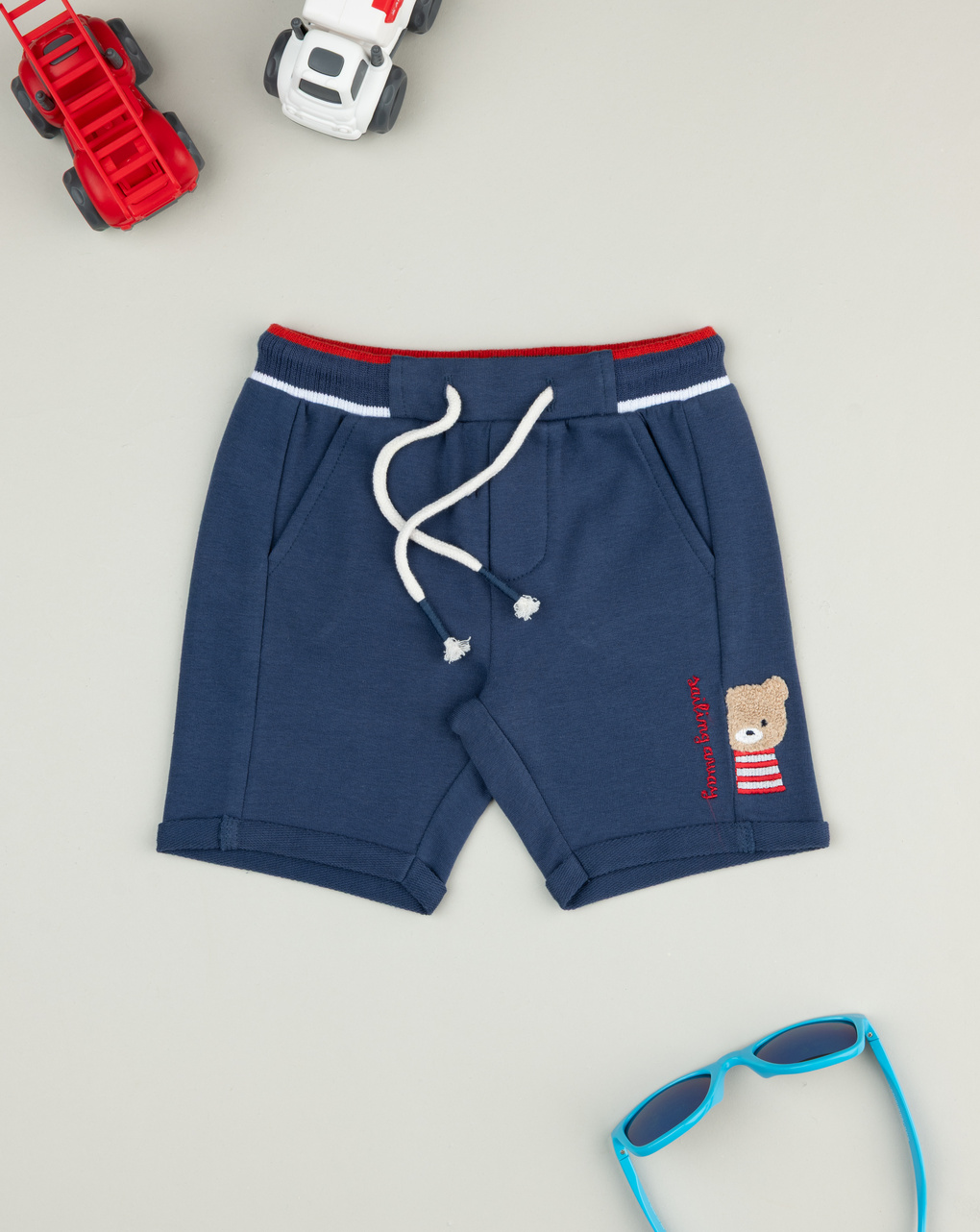 Shorts bimbo blu stampa orsetto
