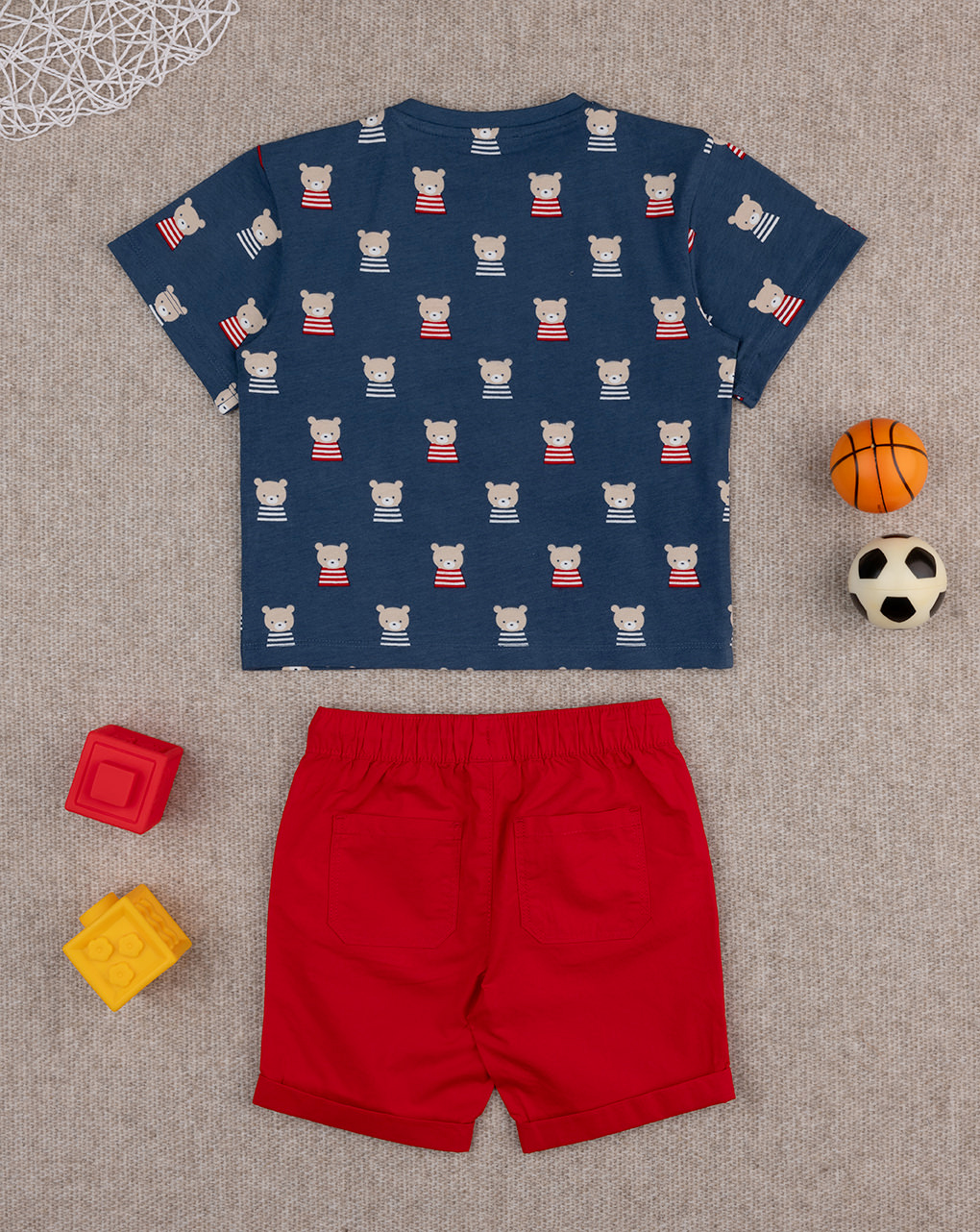 Completo bimbo blu/rosso orsetti