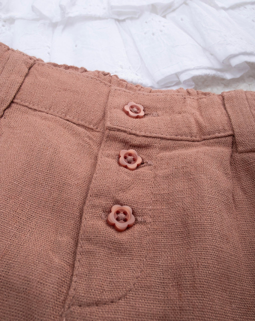 Completo bimba marrone/bianco sangallo e lino