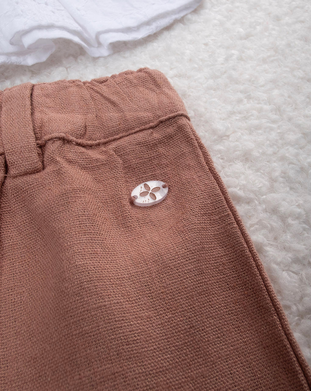 Completo bimba marrone/bianco sangallo e lino