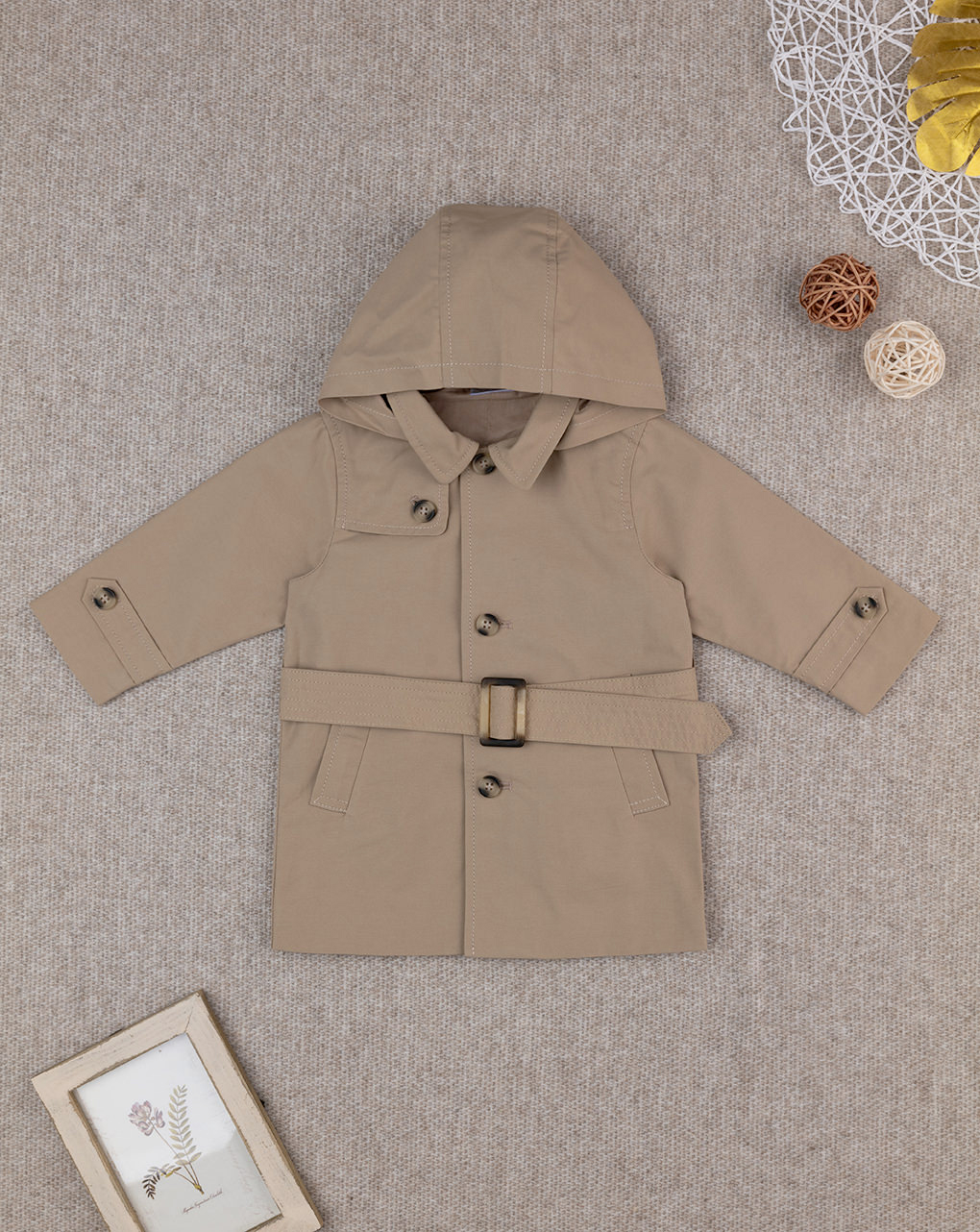 Trench con cappuccio bimbo marrone