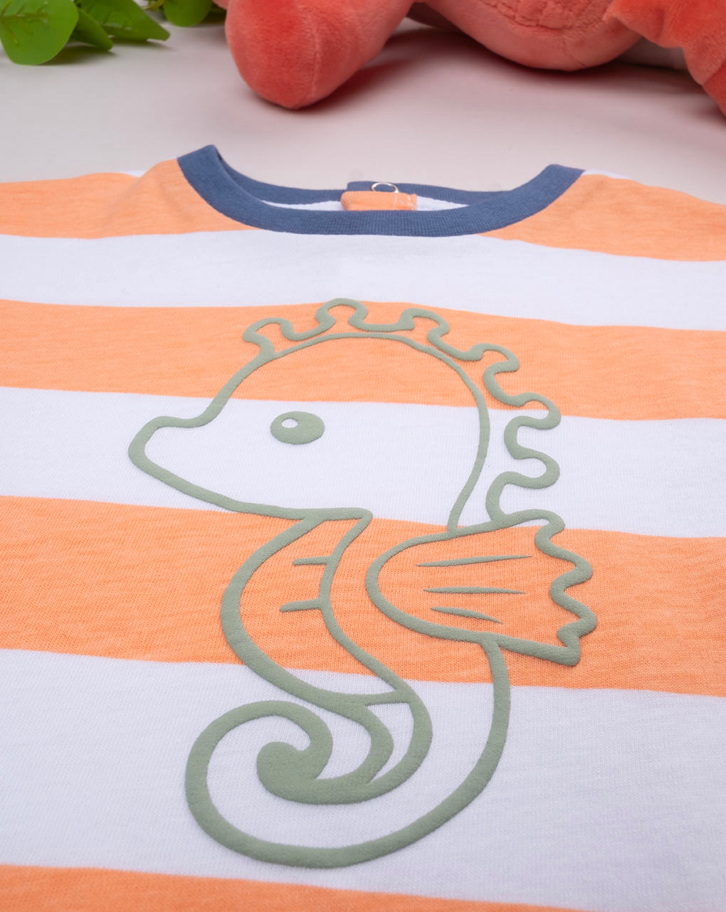 T-shirt bimbo rigata arancione cavalluccio